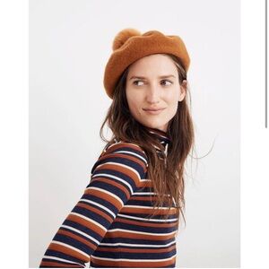 Madewell Wool Blend Pom-Pom Beret in Golden Pecan